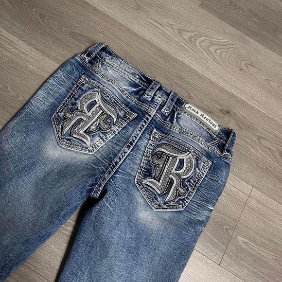 Rock Revival Eilish Mid Rise Boot Cut R Pocket Faded Washed Denim Jeans - Picture 1 of 8
